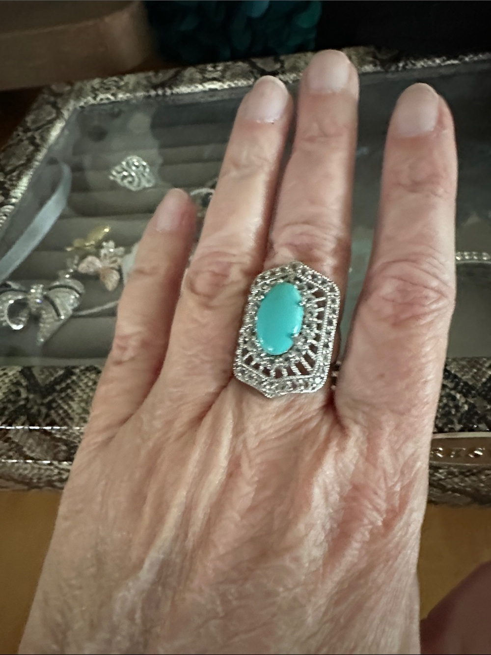 Sally C Treasures 925 Sterling Silver Turquoise Marcasite Shield Ring size 8